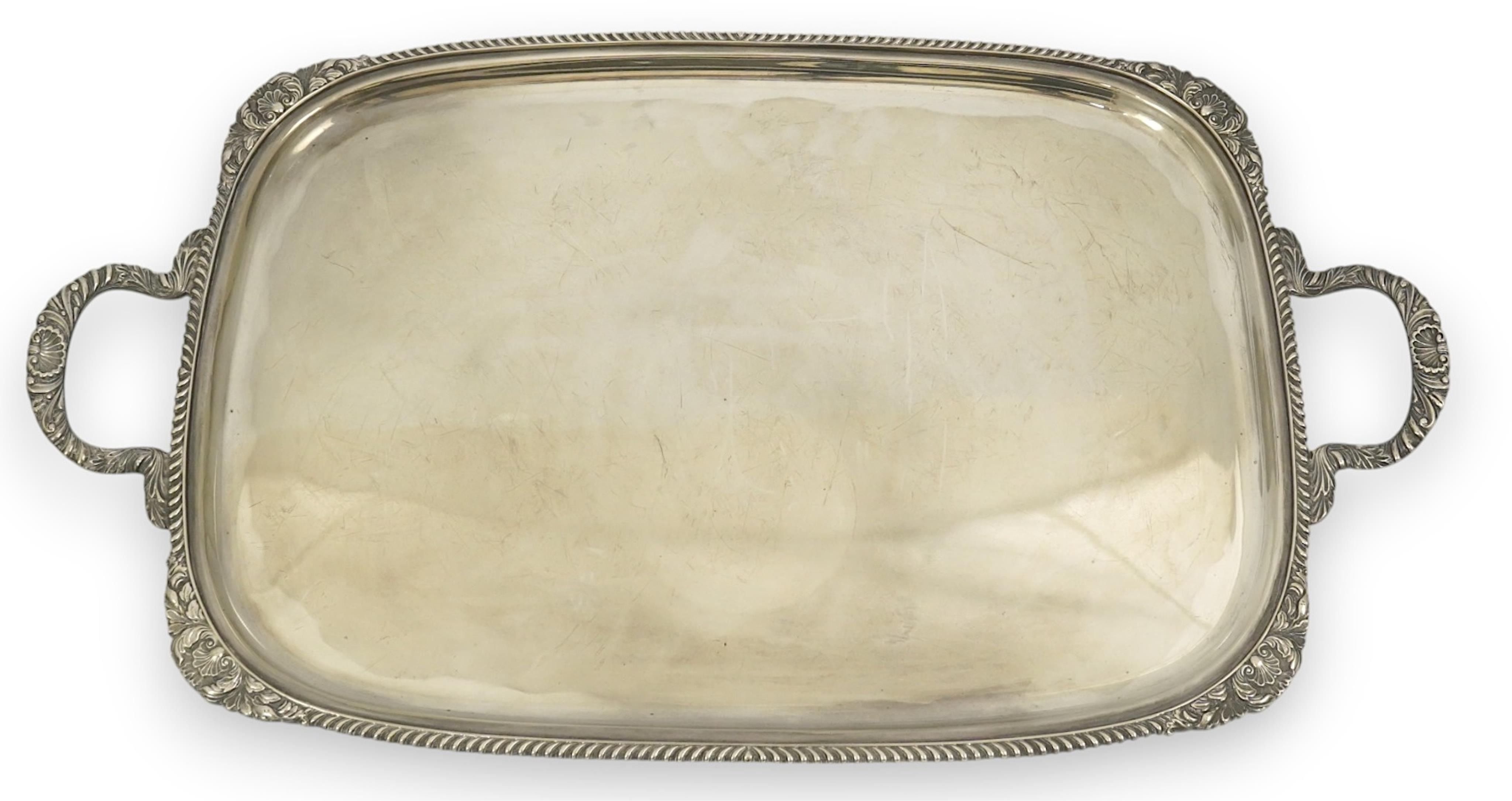 An Elizabeth II silver two handled silver tea tray, by Roberts & Belk